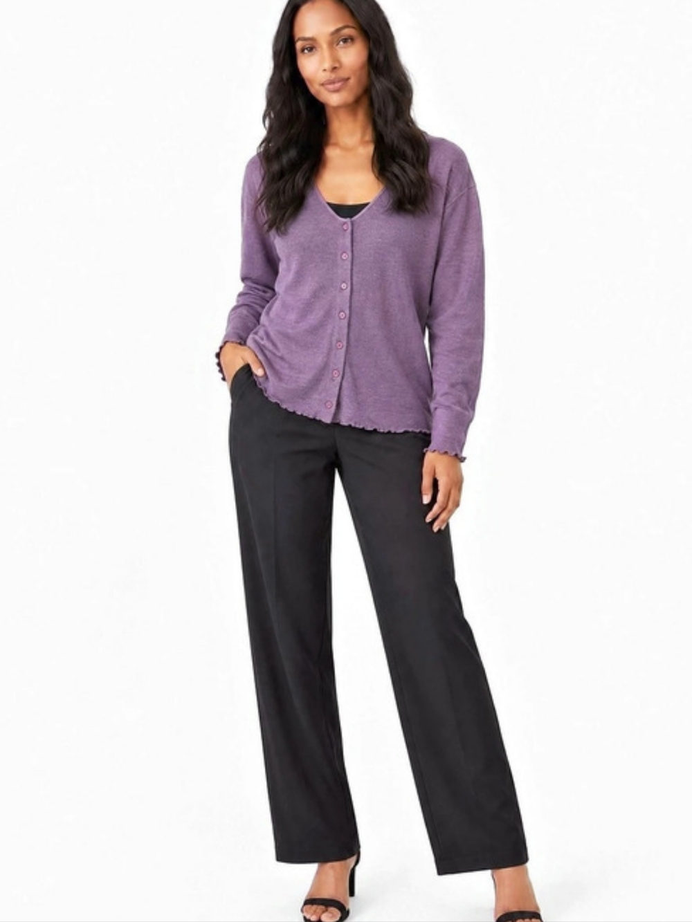 Chelsea Studio Button-Front Cardigan in Purple Size 2X